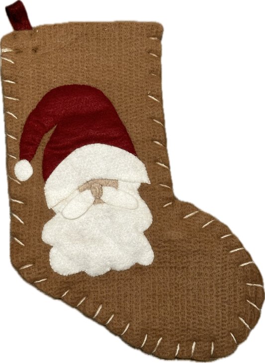 Christmas Stocking-Santa on Brown