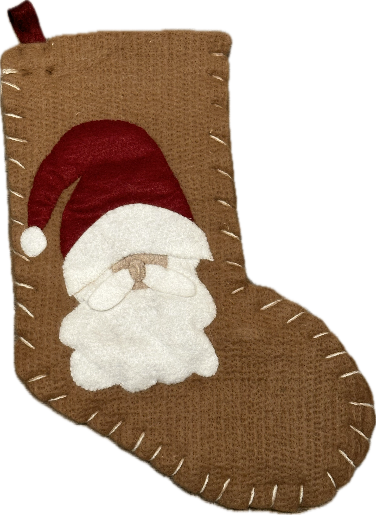Christmas Stocking-Santa on Brown