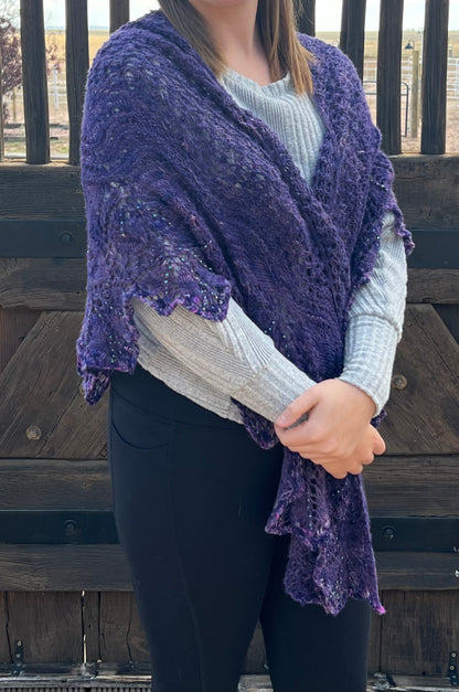 Shawl-Lace Knit Shawl-Purple