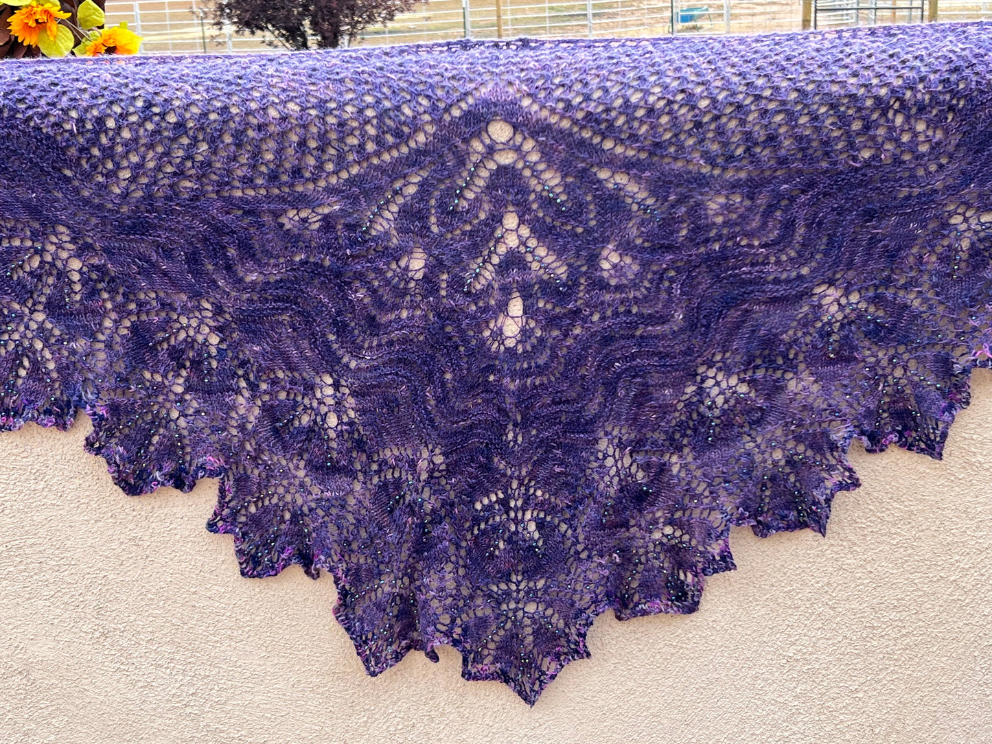 Shawl-Lace Knit Shawl-Purple