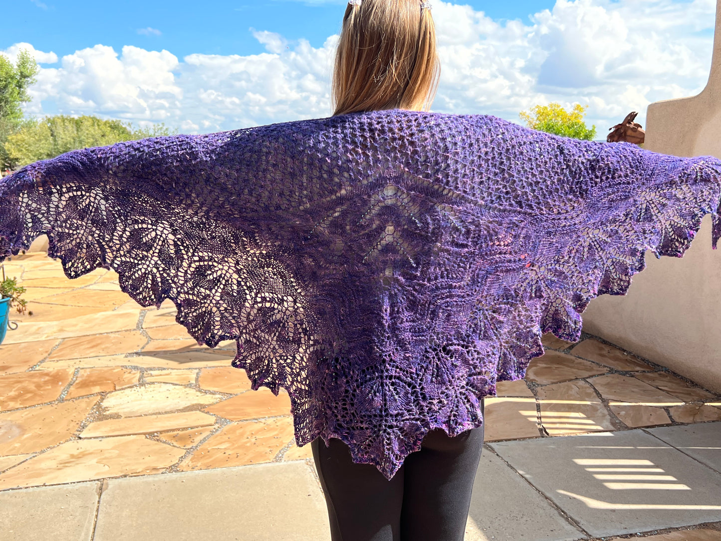 Shawl-Lace Knit Shawl-Purple
